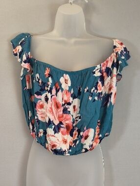 Shelly Women's Floral Pink/Blue Crop Top, NWT Size S